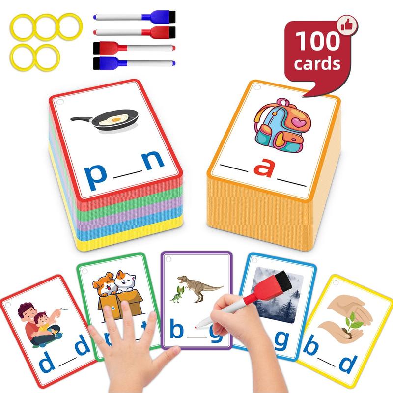 CVC Word Spelling Games, 100pcs CVC Word Writing & Spelling Flash Cards Learning Activities, Homeschool Supplies, Sight Words Reading Game, Montessori Toys