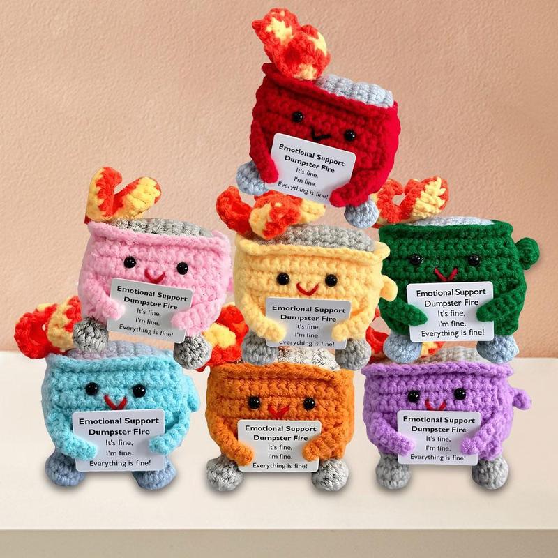 Emotional Support Dumpster Fire with Encouraging Card Positive Crochet Dumpster Fire Funny Gifts for Coworkers Friends