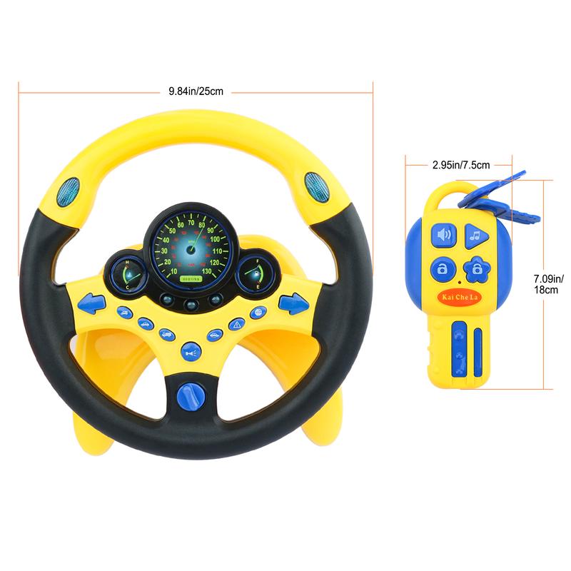 deAO Steering Wheel for Backseat with Car Key Pretend Driving Simulated Driving Steering Wheel Toy with Light and Music Gifts