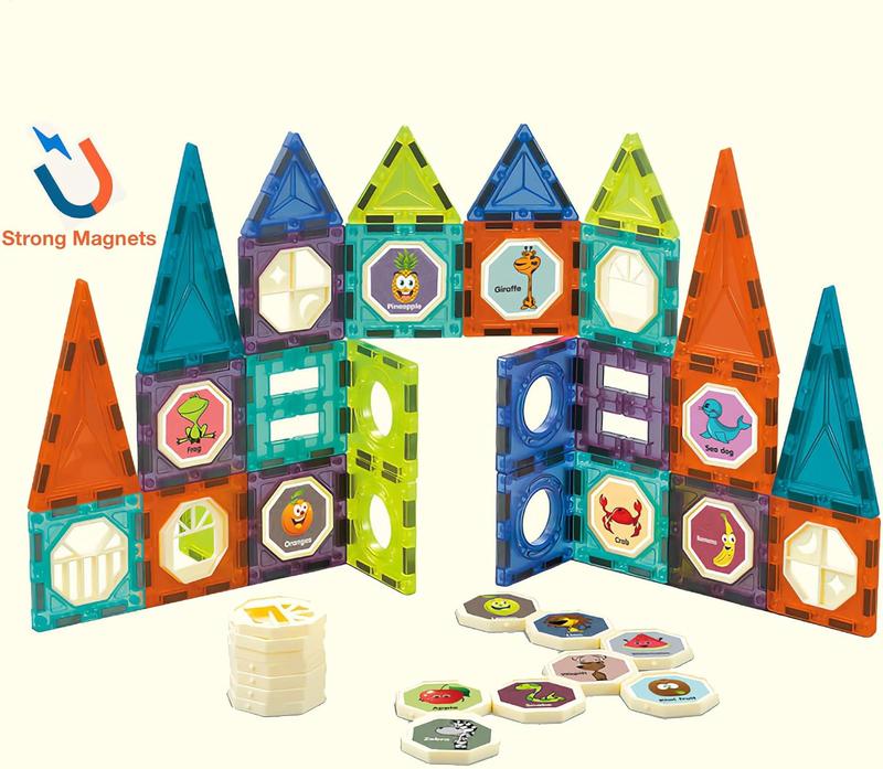 Building toys, glow-in-the-dark magnetic tiles marble run super set - 48-134 complete pieces STEM light-up magnetic blocks - 3-inch tiles are perfect for parent-child interaction building toy building set building brick magnet  blocks