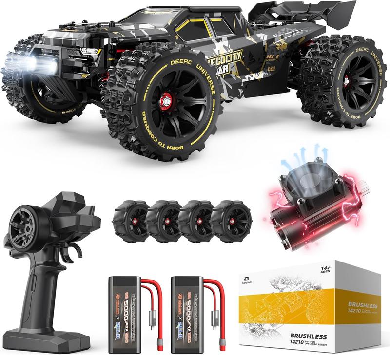 DEERC 1:14 Fast Brushless RC Cars, Max 50+ MPH, 2 3S Lipo Batteries 4x4 Waterproof RC Truck, High Speed Offroad Remote Control Car, All Terrain RC Truggy for Snow,Sand & Mud