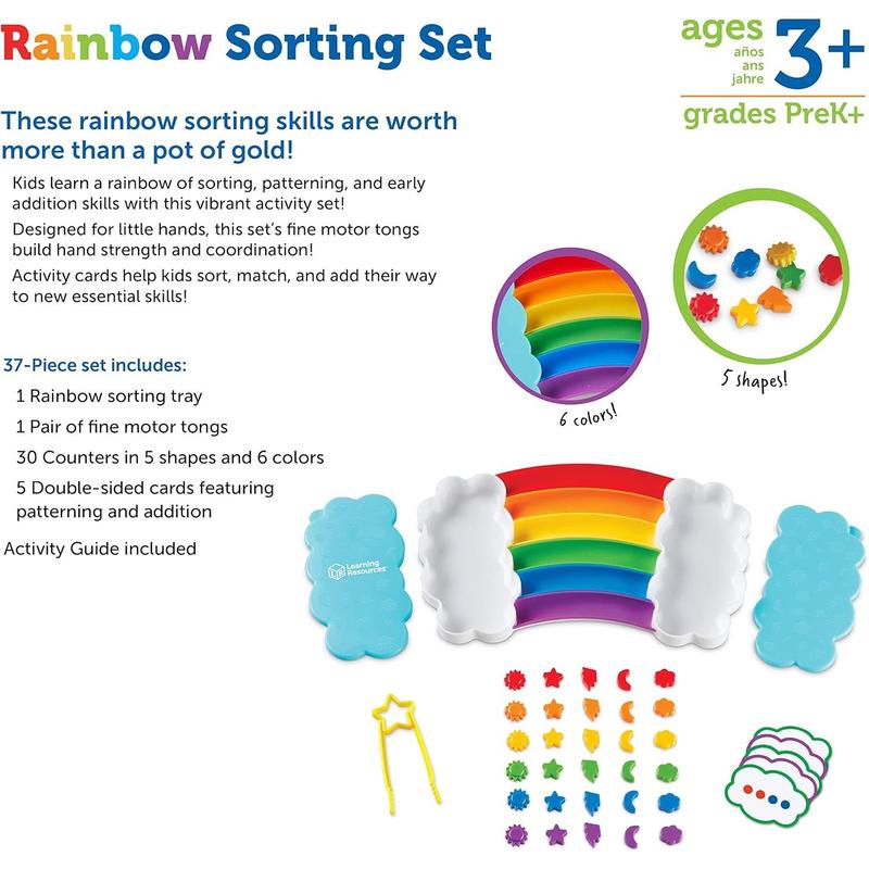 Learning Resources Rainbow Sorting Set,37 Pieces, Ages 3+, Fine Motor Skills, Color and Sorting Recognition, Addition Skills, Sensory Tray Toys