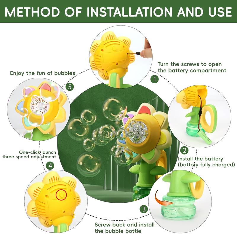 Toy for Indoor Outdoor Party, Seven-color Flower Bubble Machine, Handheld Design, Large Bubble Output, Sunflower, bubble twirler, wubble bubble balls, touchable bubbles, fun bathtoy, bubblemachine toys bubble twirler (Send screwdriver)