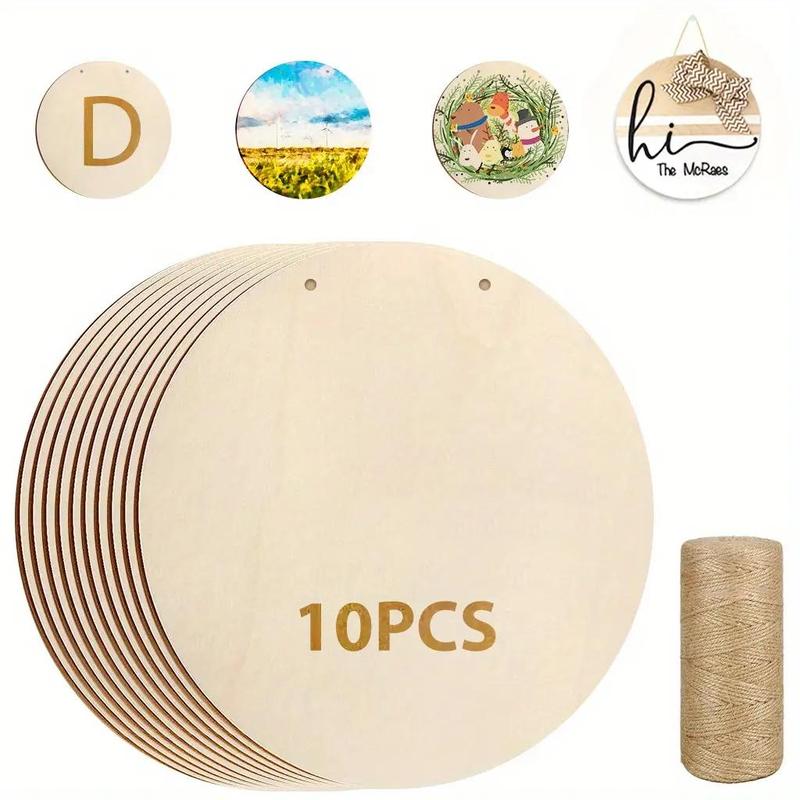 DIY Unfinished Wood Circle and Rope Set, 1 Set Unfinished Wood Circle, 10pcs 20pcs 40pcs Wood Circle for DIY Crafts, Door Hanger, Home Decorations, Cricut Project Supplies