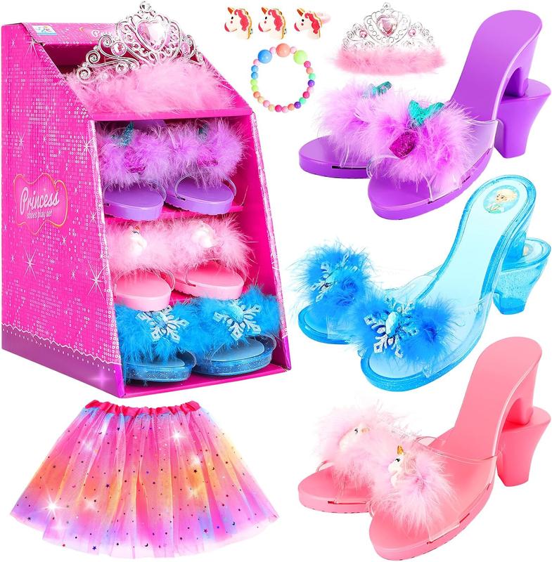 Christmas gift Princess Dress Up Toy Set for Girls (Ages 3-6) – Jewelry Boutique Kit, Skirts & 3 Pairs of Princess Shoes – Perfect Role Play Gift