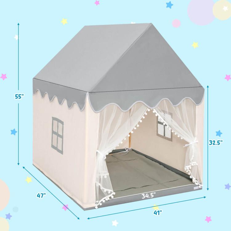 Costzon - Kids Large Play Castle Fairy Tent with Mat, Large Playhouse w Washable Mat, Windows, Solid Wood Frame, Indoor Outdoor Princess Tent for Children Boys & Girls, Castle Fairy Tent, Holiday Birthday Gift