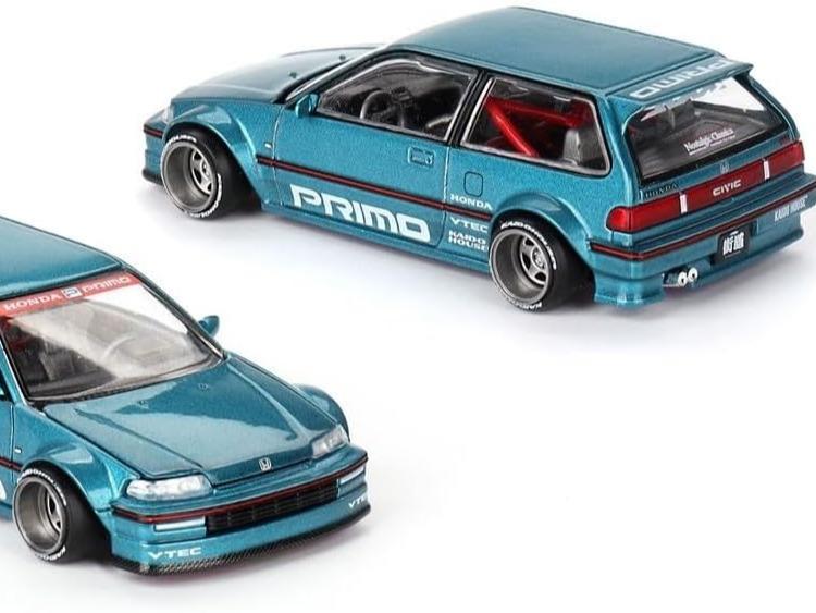 True Scale Miniatures Model Car Compatible with Honda Civic (EF) Kaido Works V1 Tahitian Green Limited Edition 1 64 Diecast Model Car Kaido House KHMG126