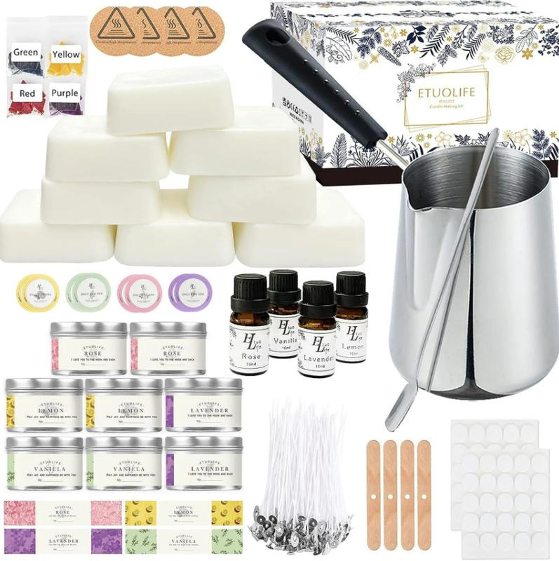 Candle Making Kit - Complete DIY Set with Soy Wax, Scent Oils, Wicks, Dyes, Jars & Melting Pot