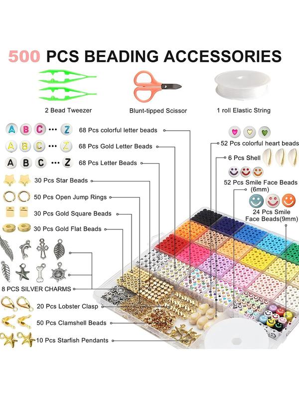 DIY Jewelry Making Kit, Letter & Smiley Face & Shell Design DIY Jewelry Making Supplies for Bracelet & Necklace, Fashion Accessories for Women & Girls