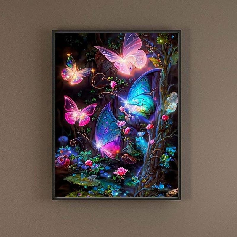 DIY Artificial Rhinestones Arts Painting Kit Without Frame, Butterfly Landscape Pattern DIY Painting, Handmade Craft Wall Art Decoration