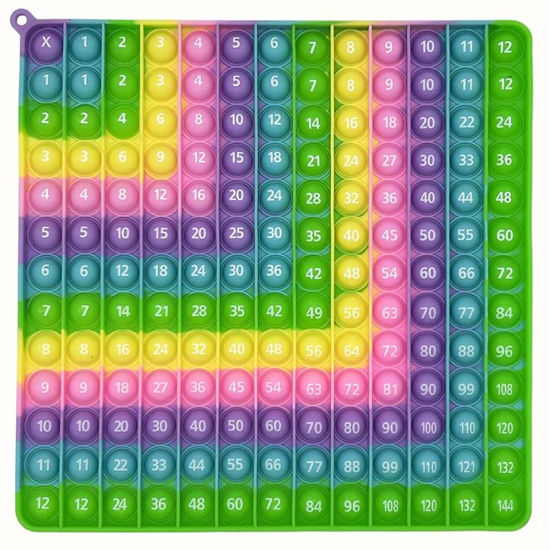 Big 2 In 1pc Front 12x12 Multiplication Back 12+12 Addition Math Learning Educational Toys, Rainbow Silicon Push Bubble Sensory Fidget Pop Toys