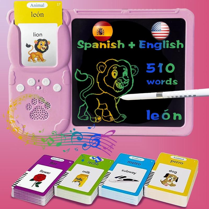 224 510(Spanish&English)  Words Alphabet Bilingual Talking Flash Cards for 3-8 YearsToddlers. Pocket Speech BuddyTherapy AutismToys,  EducationalLearing InteractiveToy for Boys GirlsKids Gifts Blue