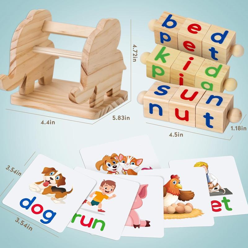 Christmas gift Montessori Learning Toys for Kids Ages 3-5: Wooden Reading Blocks and Rotating Flash Card Games Christmas gift