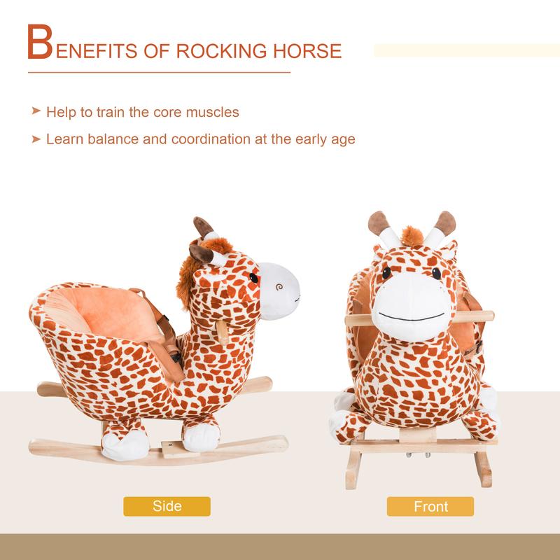 Qaba Kids Plush Rocking Horse Giraffe Style Themed Ride-On Chair Toy With Sound Brown ride-on toy