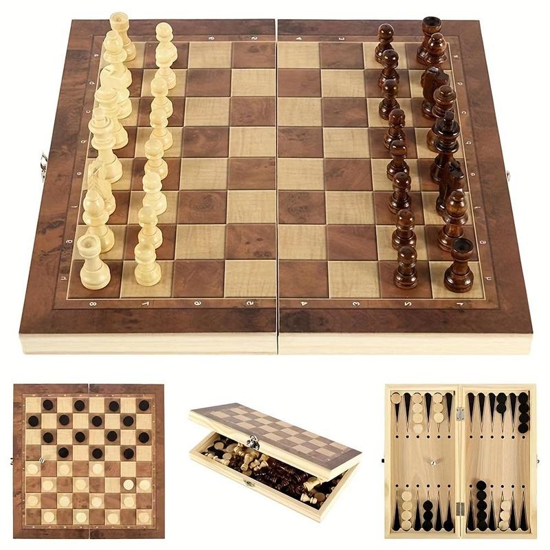 Wooden Chess Board Game Set, Portable Foldable Board Game, Indoor Recreation Toy for Beginners & Adults, Birthday Gift