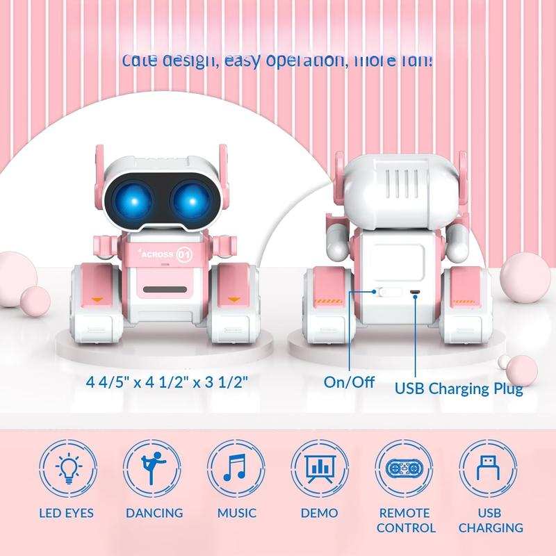 RC Robot Toys for Kids, Rechargeable Remote Control Robot Toy for Boys & Girls, with Auto Demo, Dance Moves, Music, Shining 7 Colors LED Eyes & Flexible Head, Ears & Arms