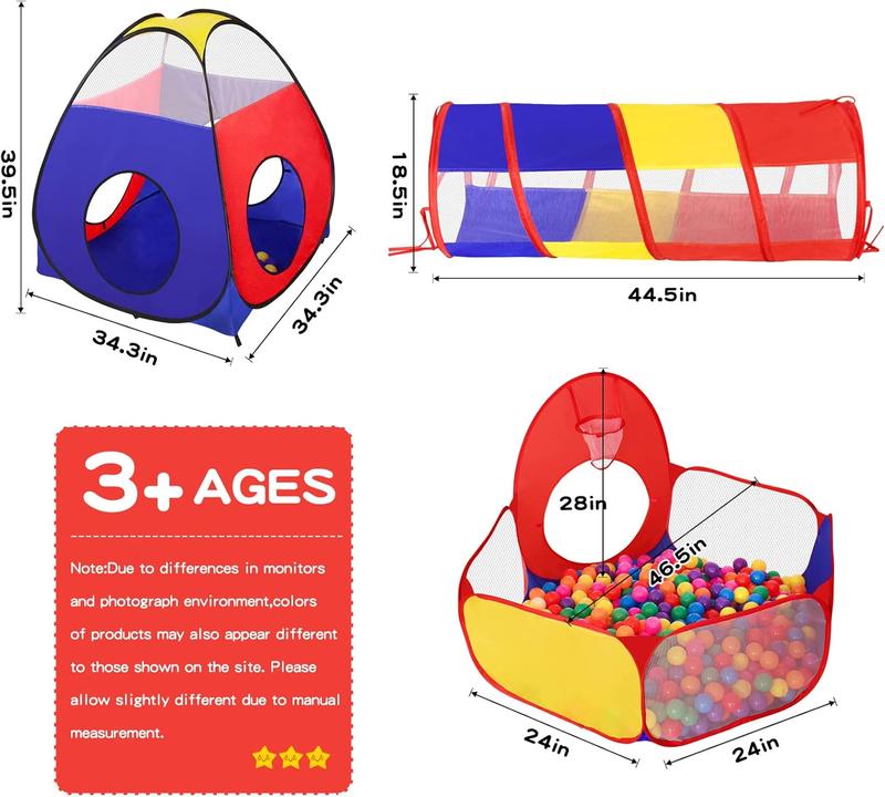 3-in-1 Kids Play Tent with Ball Pit and Tunnel for Toddlers - Indoor Outdoor Playhouse for Boys & Girls