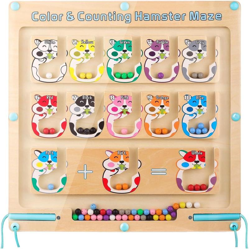 Magnetic Color and Number Maze Toy Wooden Magnet Color Matching Counting Puzzle Board Toys for Boys Girls