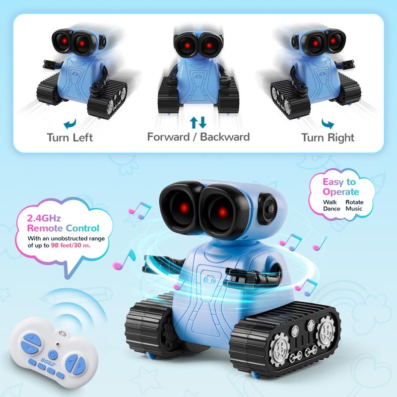 SGILE Remote Control Robot Toys with Music and LED Eyes, Auto-Demonstration, RC Rechargeable Emo Robots for Kids