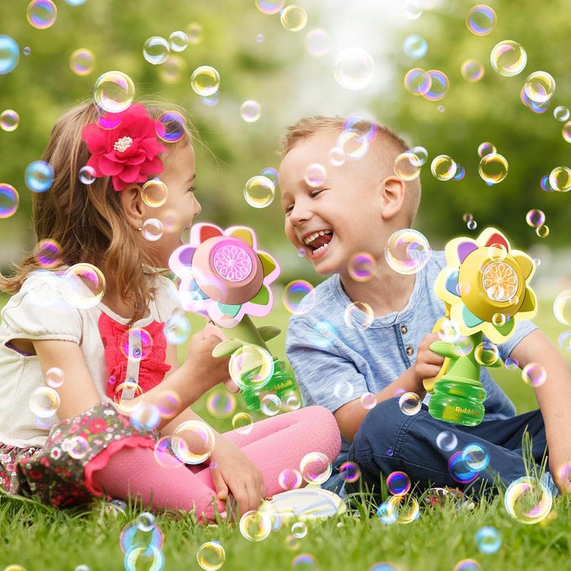 Toy for Indoor Outdoor Party, Seven-color Flower Bubble Machine, Handheld Design, Large Bubble Output, Sunflower, bubble twirler, wubble bubble balls, touchable bubbles, fun bathtoy, bubblemachine toys bubble twirler (Send screwdriver)