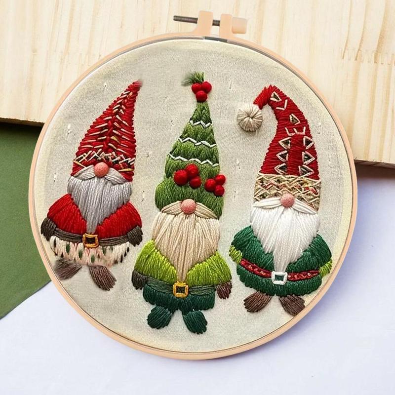 Gnome Pattern DIY Embroidery Kit, 1 Set Embroidery with Hoop Suture Practice Kit for Adults, Handmade Unfinished Products Festival Gift