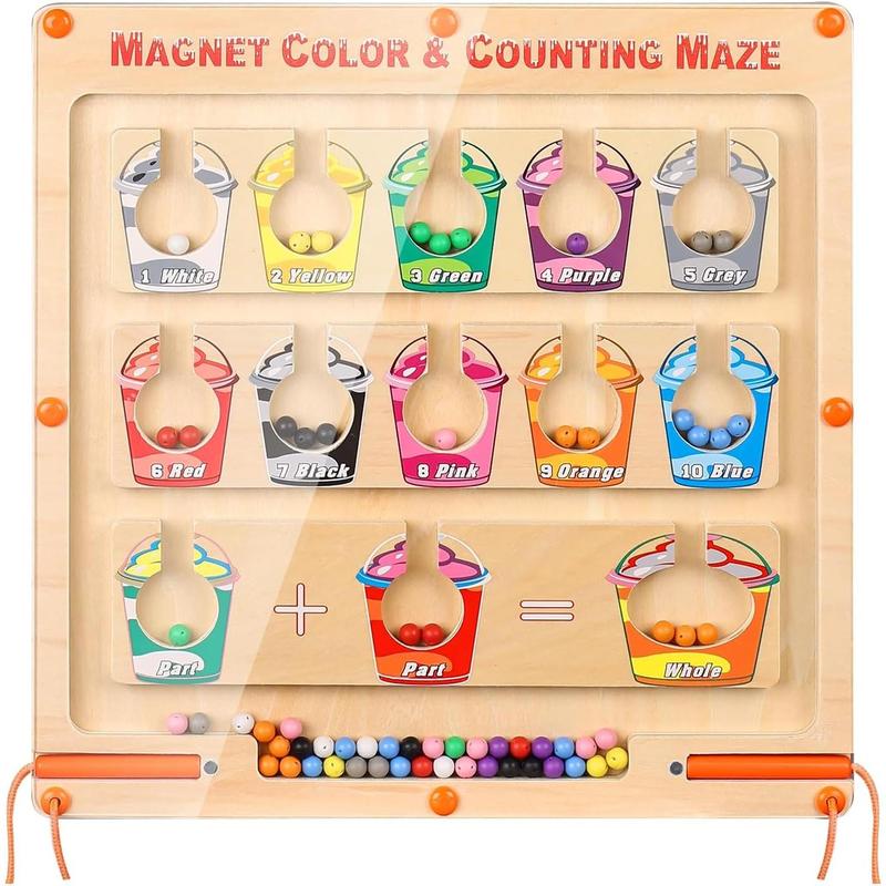 Magnetic Color and Number Maze Toy Wooden Magnet Color Matching Counting Puzzle Board Toys for Boys Girls