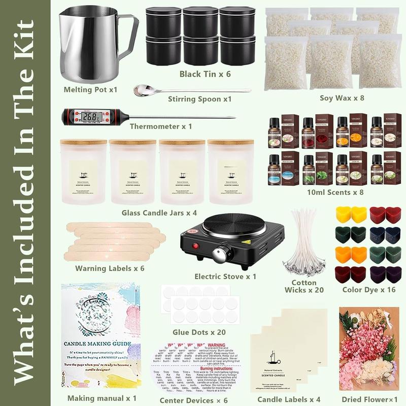 Complete Candle Making Kit with Wax Melter, DIY Candle Craft Tools for Adults, Beginners, Candle Art & Craft Kit with 8 Scents, Melting Pot, Soy Wax, Dyes Etc - Starter Soy Candle Making Kit