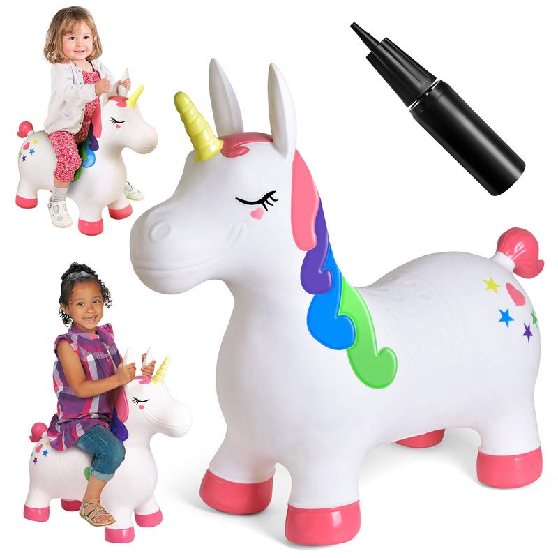 20.5 Inches Hopping Unicorn Inflatable Bouncy Horse with Pump for Kids Indoor Outdoor Ride On Toys Birthday Gift