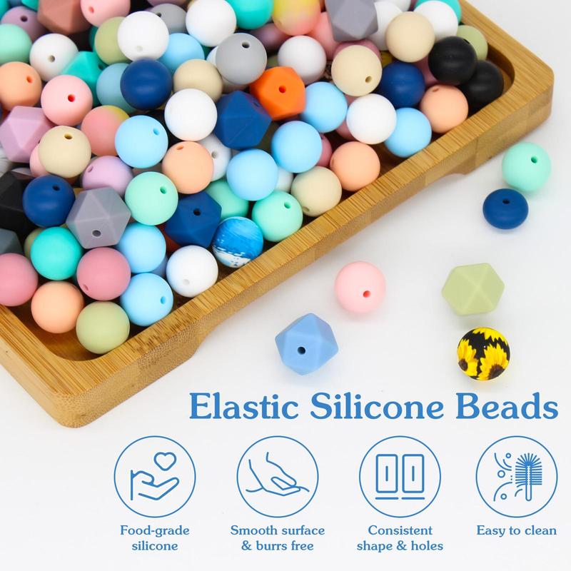 Silicone Bead Kit, 228pcs set Mixed Color Bead with DIY Accessories, Including Beaded Cord and Tassel, for DIY Bracelet Keychain Necklace, DIY Jewelry Making Supplies