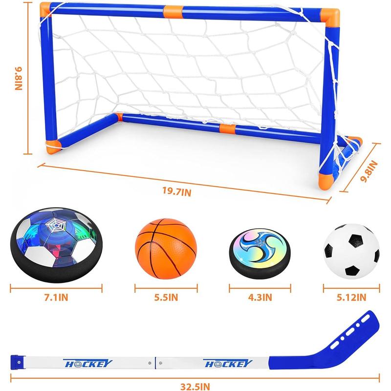 Hover Hockey Set for Kids, 3-in-1 Hover Hockey Soccer Ball Toy Set, Rechargeable Floating Air Soccer Hockey Ball with Led Light, Indoor Outdoor Sports Game Toy Gifts for 3 4 5 6 7 8+ 12 Years Boy Girl