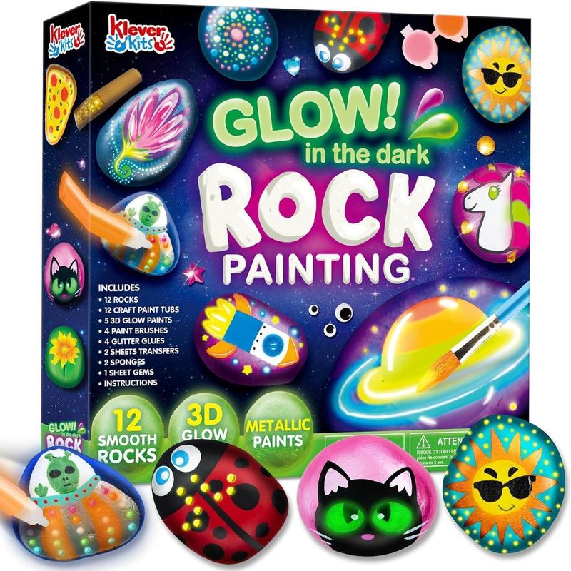 Rock Painting Kit-Glow in The Dark Rock Kit,Art Supplies Toy,Kids Craft Paint Kits,Arts & Crafts for for Kids Ages 6-12 Boys Girls Birthday Party Gift