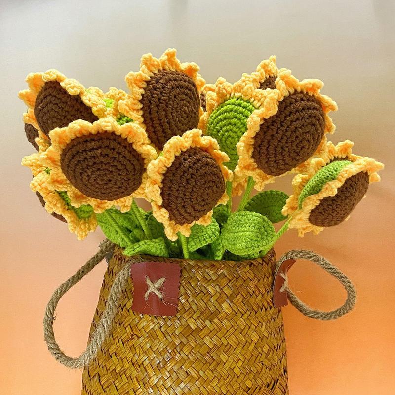 Handmade Crochet Sunflower, DIY Crochet Starter Kit, Knitted Fake Flower, DIY Decorative Flower for Wedding Party Home Floral Decoration, Gifts for Girlfriend