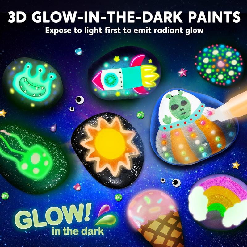 Rock Painting Kit-Glow in The Dark Rock Kit,Art Supplies Toy,Kids Craft Paint Kits,Arts & Crafts for for Kids Ages 6-12 Boys Girls Birthday Party Gift