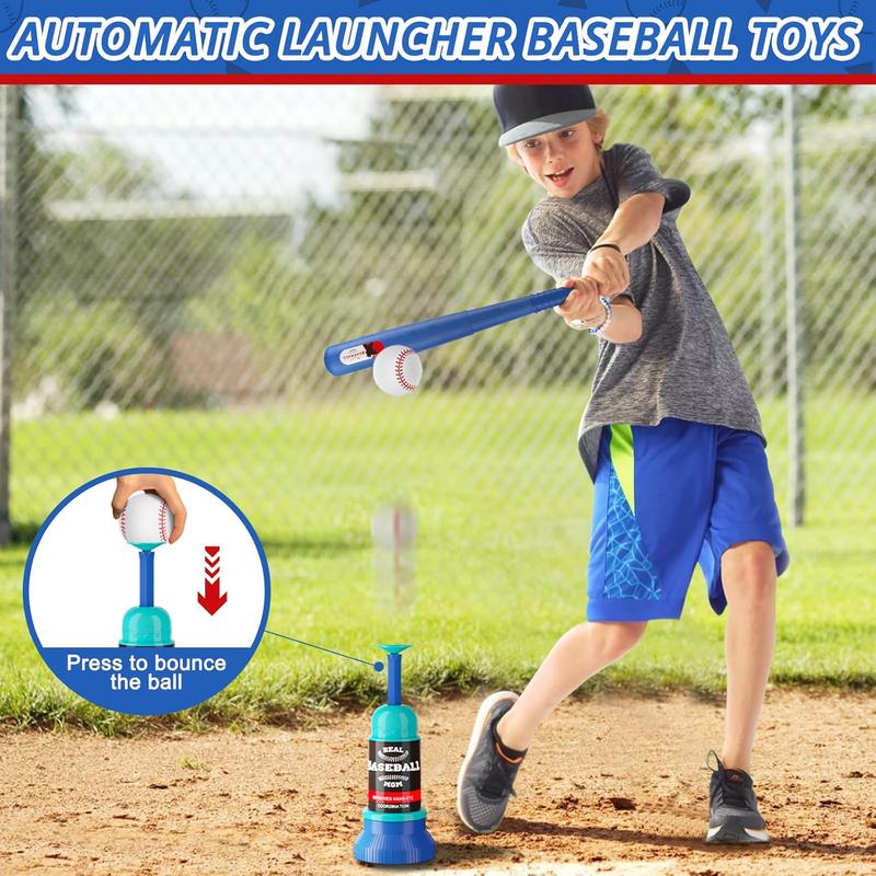 3-in-1 Baseball Set Kids Toy: Hanging Hitting Tee Ball Set for Toddlers + Youth with Auto Ball Launcher 6 balls 2 Bats Outdoor&Indoor Sports Toy Birthday Gifts for 3 4 5 6 7 8 8-12 years old Boys Girl