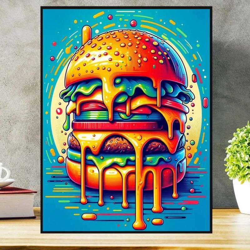 Hamburger Pattern DIY 5D Diamond Art Painting Picture without Frame, DIY Decorative Art Picture for Beginner, DIY Home Decor