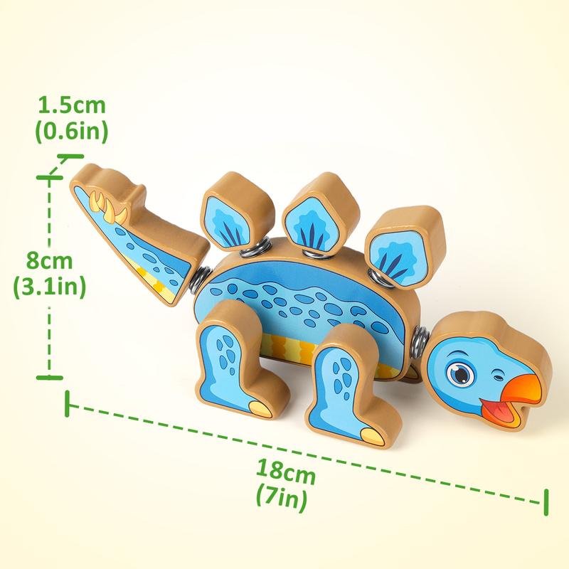 Wooden Snap-on Dinosaur Builders, Educational Dinosaur Building Block Set Toy Gift for Kids