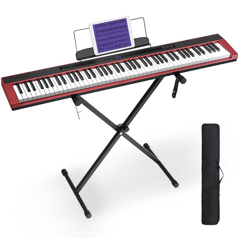 Starfavor 88 Key Piano Keyboard, Compact Bluetooth Digital Piano with Full-size Semi Weighted 88 Keys, Budget Electric Keyboard Piano with Stand, Piano Pedal, Carrying Bag, Recording MIDI USB