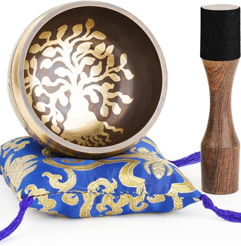 Tibetan Singing Bowls, Singing Sound Bowl Handcrafted in Nepal for Yoga,Chakra Healing,Stress Relief Self Care Gifts for Women and Men Christmas Gifts pilates  bar