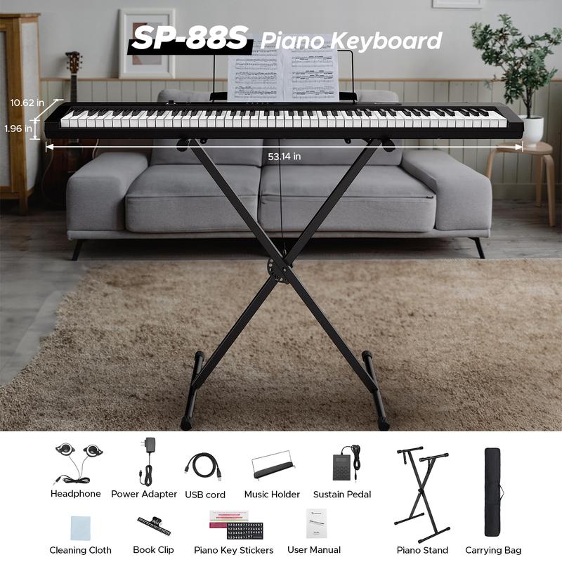 Starfavor 88 Key Piano Keyboard, Compact Bluetooth Digital Piano with Full-size Semi Weighted 88 Keys, Budget Electric Keyboard Piano with Stand, Piano Pedal, Carrying Bag, Recording MIDI USB