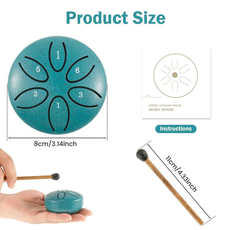 3 Inch 6 Tone Steel Tongue Drum, 1 Set Mini Ethereal Drum with Mallet & Music Book, Musical Instrument for Beginners, Gift for Friends