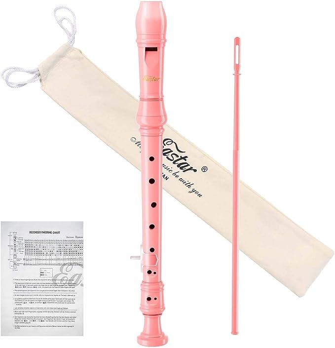 Eastar Soprano Recorder Instrument for Kids Beginners, German Fingering C Key Recorder Instrument 3 Piece with Cleaning Kit, Thumb Rest, Cotton Bag, Fingering Chart, ERS-21GP, Pink, School-Approved