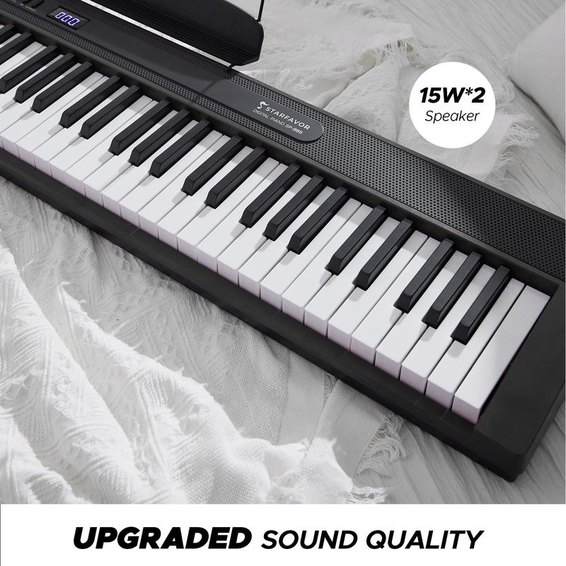 Starfavor 88 Key Piano Keyboard, Compact Bluetooth Digital Piano with Full-size Semi Weighted 88 Keys, Budget Electric Keyboard Piano with Stand, Piano Pedal, Carrying Bag, Recording MIDI USB