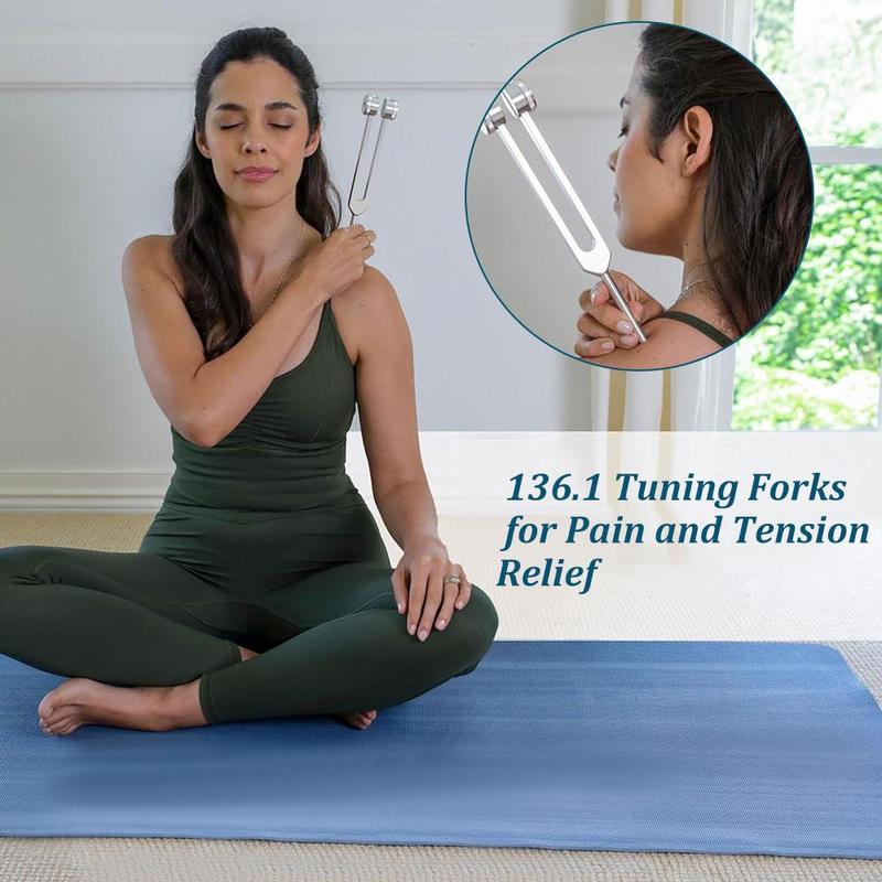 Tuning Forks with Fixed Weights, 1 Set 136.1Hz Tuning Fork with Bag & Hammer & Cleaning Cloth & Accessories, Percussion Instruments for Sound Healing