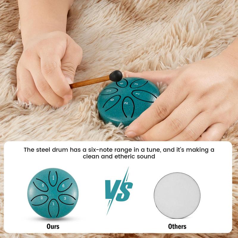 3 Inch 6 Tone Steel Tongue Drum, 1 Set Mini Ethereal Drum with Mallet & Music Book, Musical Instrument for Beginners, Gift for Friends