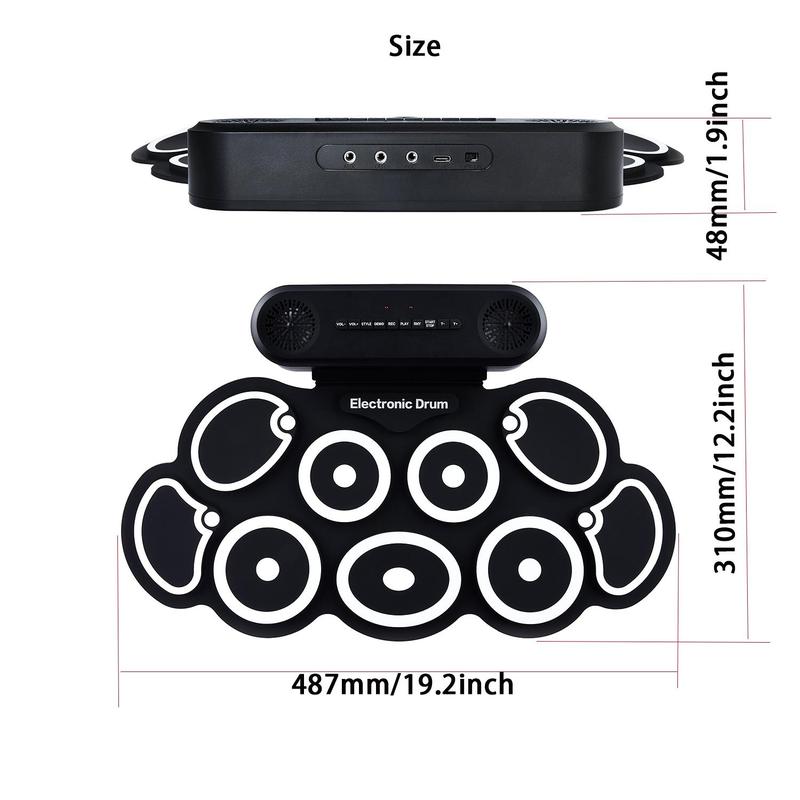 Electronic Drum Set, 9 Drum Practice Pad with Headphone Jack, Roll-up Drum Pad Machine, Built-in Speaker Drum Pedals Drum Sticks