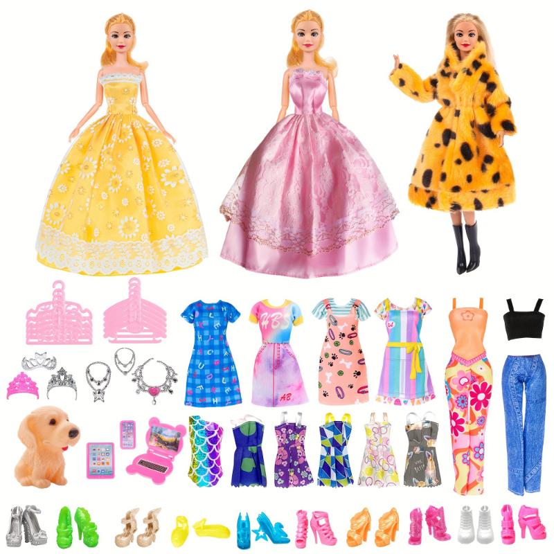 50pcs 11.5 Inch Fashion Girl Doll With Clothes And Accessories Set Include Doll, Fur Coat, Pricess Dresses, Fashion Slip Dress, Outfits, Bikini For Girls Kids Toddlers Toy Gifts (Include Doll)