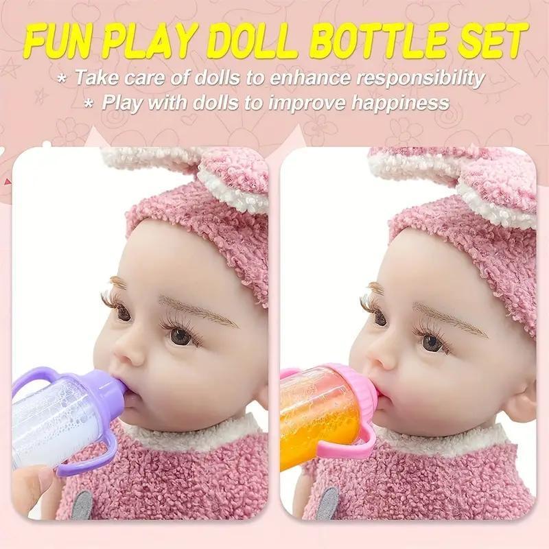 Newborn Doll Feeding Toy, 3 Counts set Feeding Bottle & Juice Bottle & Toy Nipple, Doll Feeding Toy for Reborn Doll, Pretend Play Supplies