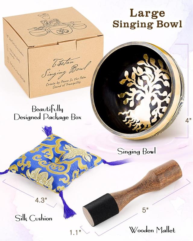 Tibetan Singing Bowls, Singing Sound Bowl Handcrafted in Nepal for Yoga,Chakra Healing,Stress Relief Self Care Gifts for Women and Men Christmas Gifts pilates  bar