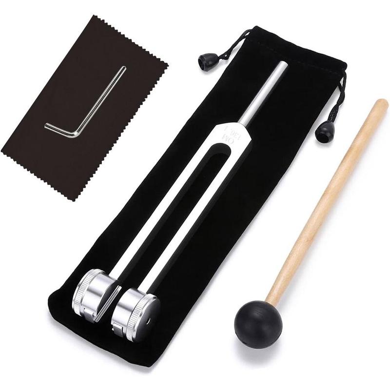 Tuning Forks with Fixed Weights, 1 Set 136.1Hz Tuning Fork with Bag & Hammer & Cleaning Cloth & Accessories, Percussion Instruments for Sound Healing