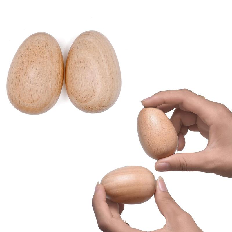 Wooden Egg Shakers Set, 2 Counts Musical Percussion Instrument, Natural Finish Hand Percussion Instrument for Home School Party